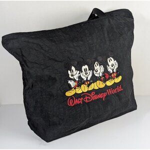 Vintage Walt Disney World Embroidered Black Nylon Tote Bag Zip Top Mickey Mouse